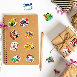 Japanese style cute cartoon stickers pack featuring animals food and architecture designs for decor.