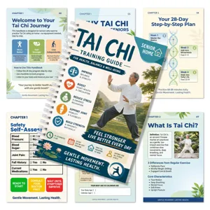 Senioren Tai Chi Trainingshandbuch Detail mit 28-Tage-Plan und Selbsteinschätzung.