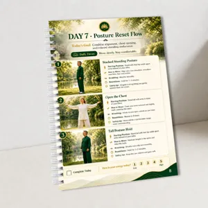 Detail view of Tai Chi wellness planner spiral notebook page with step-by-step exercise guide.
