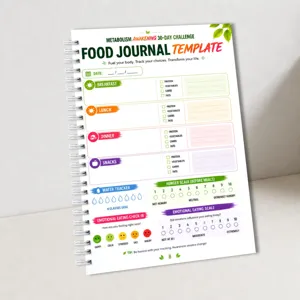 Quaderno spirale modello diario alimentare sfida 30 giorni per pasti quotidiani.