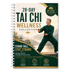 Detailed view of the 28-day tai chi wellness spiral notebook cover design with daily plan.