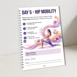Quaderno a spirale per piano di allenamento giornaliero di Pilates, pagina di dettaglio.