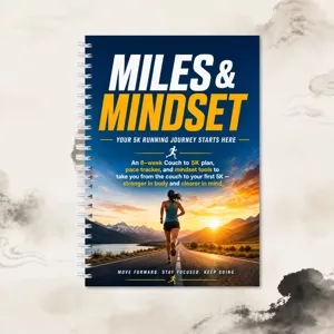 Closeup of the running training planner notebook cover featuring inspiring fitness quotes.