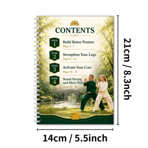 28-day Tai chi health plan spiral notebook journal planner with elegant green gold cover design.