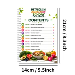 Agenda fitness per l'attivazione del metabolismo di 30 giorni con guida alla dieta e tracciamento.