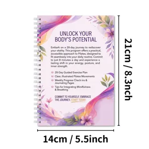 Quaderno a spirale per piano di esercizi pilates di 28 giorni con bel design floreale ad acquerello.