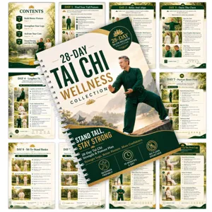 28-Day Tai Chi wellness collection journal and strength posture plan notebook for daily use.