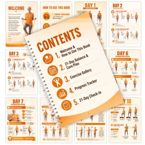 Spiral Fitnessplaner Buch Detailansicht mit 21-Tage Core Plan und täglichem Trainings-Tracker.