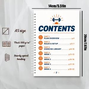 A5 Fitness Planer Notizbuch mit stabiler Spiralbindung und dickem Papier für das tägliche Training.