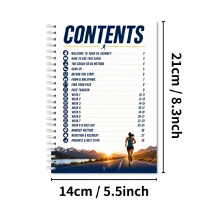 Spiral 5K running training planner notebook 14x21cm daily fitness log book guide.