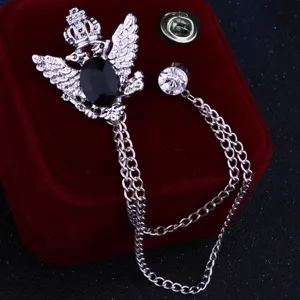 Vintage Doppeladler Brosche für Herren retro Krone Kristall Quaste Anzug Nadel Schmuck.