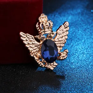 Antike doppelköpfige Adler Brosche mit blauem Strass Kronen Nadel für Herren Anzug.