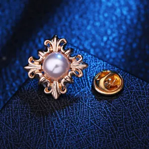 Vintage goldene Kreuz Brosche Perle elegante Krannadel Reversnadel Anstecknadel Schmuck.