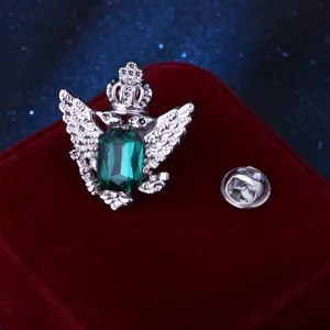 Spilla aquila vintage con gemma verde e strass, spilla da colletto retro per abito da uomo.