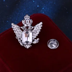 Spilla vintage aquila corona cristallo uomo abito cappotto moda strass gioiello accessorio