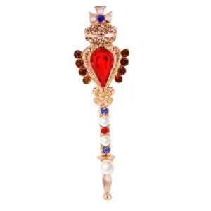 Spilla bacchetta magica corona croce vintage barocco tono oro gemma rossa gioielli