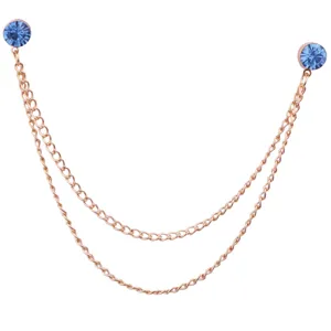 Doppelreihige Strass Hemdkragen Kette, elegante Roségold Brosche für Herren Modeaccessoires.