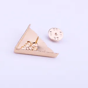 Retro triangle brooch pin, classic denim shirt collar accessory, stylish gold tone metal badge.