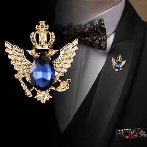 Vintage Doppeladler Brosche Für Herren Legierung Strass Krone Wappen Abzeichen Anzug Anstecknadel Persönlichkeit Schmuck Geschenk
