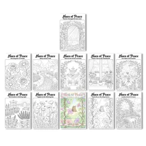 Nature flower and bird theme coloring posters set for relaxing art and creative painting.