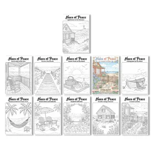 Set de carteles para colorear con temática costera y escenas marinas relajantes para el arte.