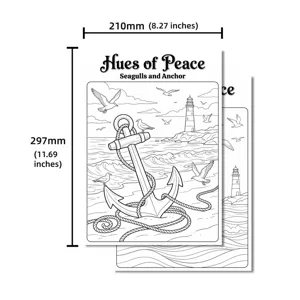 Ocean theme coloring poster featuring seagulls and anchor design, perfect for relaxation art.
