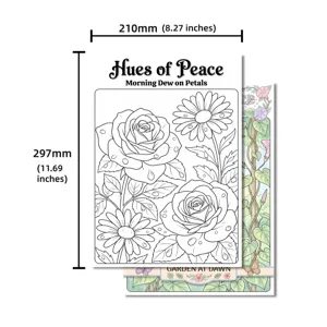 Detailed view of nature flowers coloring poster line art design for relaxing creative crafting