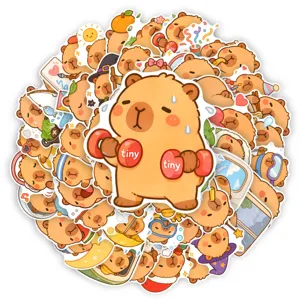 Cute cartoon capybara waterproof stickers pack, 50pcs vinyl decals for laptop, journal, and crafts.