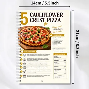 Recipe notebook spiral bound cauliflower pizza cooking guide 14x21cm journal organizer