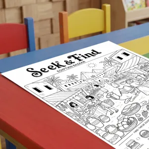 Ancient Egypt coloring poster for kids, seek and find puzzle drawing book detail view.