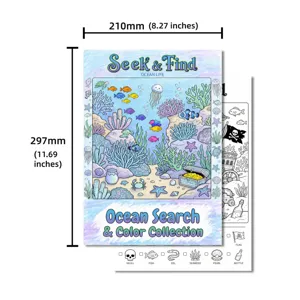 Póster de colorear detallado de buscar y encontrar océano para niños, divertido libro de arte.