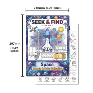 Poster da colorare a tema spaziale per bambini, libro educativo formato A4 con razzo e pianeti.