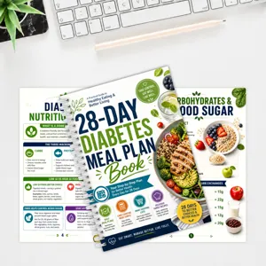 Quaderno spirale con piano pasti per diabete di 28 giorni, guida nutrizionale e diario alimentare.