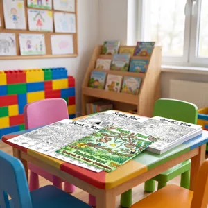 Libro da colorare foresta pluviale dettaglio, poster disegno cerca e trova per bambini