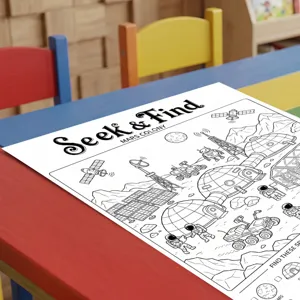 Poster da colorare spazio per bambini, esplorazione colonia di Marte e libro di attivita.