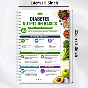 Pagina dettaglio del taccuino spirale per nutrizione diabete, tracker dietetico giornaliero.