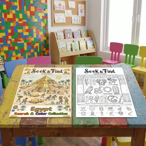 Kids Ancient Egypt Coloring Poster Seek And Find Activity Sheet Drawing Book Set