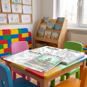 Libro da colorare tema giardino per bambini, bellissimi disegni floreali e pagine creative.