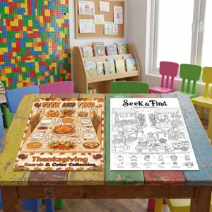 Thanksgiving seek and find coloring poster set for kids educational activity and fun art drawing.