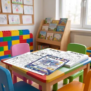 Libro da colorare e poster spaziali per bambini, esplorazione divertente e apprendimento creativo.
