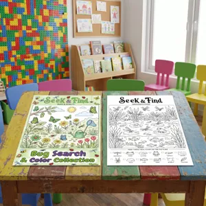 Poster da colorare Cerca e trova per bambini, fogli di attività di ricerca di insetti educativi.