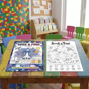 Set poster da colorare tema spazio, libro di attivita di disegno educativo per bambini creativi.