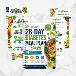 Vista dettagliata del planner di pasti per diabete con registro carboidrati e lista della spesa.