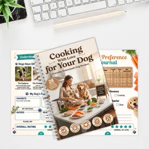 Detailed view of the 28-page dog homemade recipe spiral journal with natural ingredients.