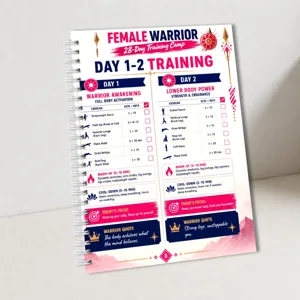 Weiblicher Krieger 28-Tage-Trainingslager Fitness-Planer Spiralnotizbuch Trainingsprotokoll