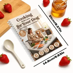 Detailed view of the 28-page dog recipe spiral notebook showing size and daily meal design.