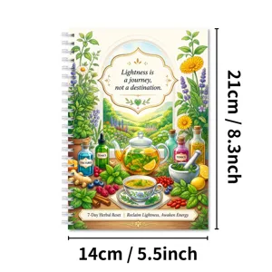 Vista dettagliata del quaderno a spirale a tema erboristico con copertina illustrata.