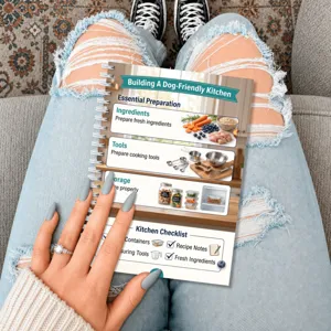 Detailed view of the dog recipe spiral notebook showing food prep pages and checklist.