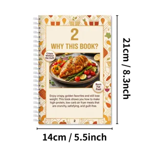 Portable air fryer recipe notebook with spiral binding, delicious food cover design for cooking.