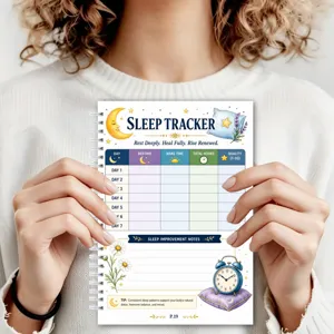 Taccuino diario del sonno con tracker giornaliero e punteggio di qualità per riposare.